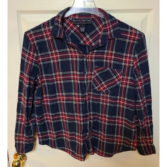Polly & Esther Tops - EUC Size Large Polly & Esther Plaid Button Down